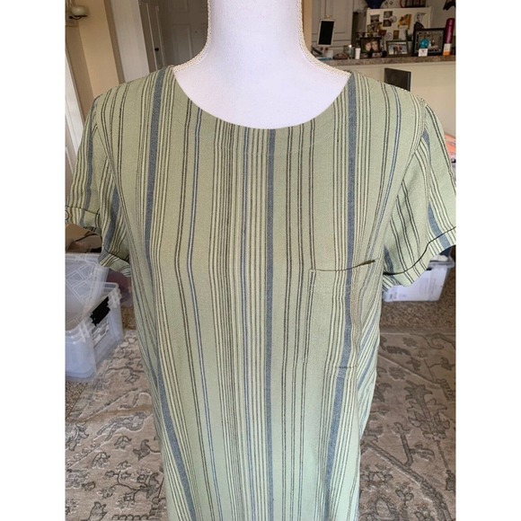 Anthropologie Cloth & Stone Dress Sz Small Green Short Sleeve Buttons Hi Lo Hem - Picture 1 of 12